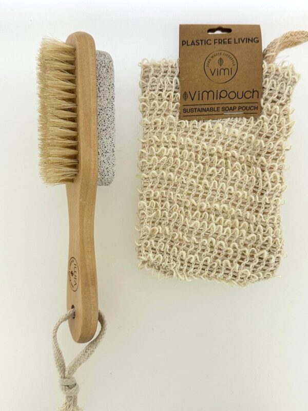 Two sided Foot Bamboo Scrub And Sustainable Soap Pouch