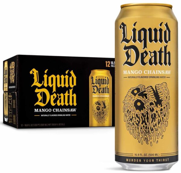 Can Of Liquid Death Mango Chainsaw With A Box