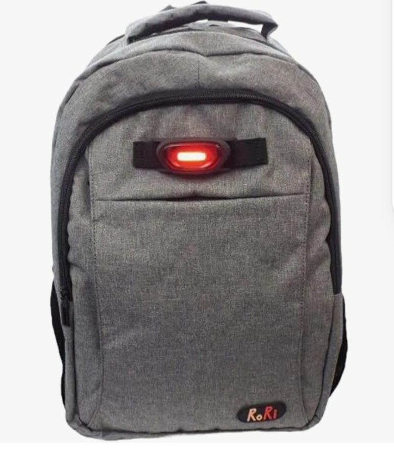 Grey Backpack with a red light